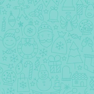 Thin Line Winter Happy New Year Seamless Blue Pattern