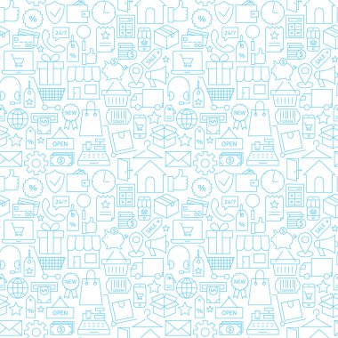 Thin Shopping Retail Line White Seamless Pattern