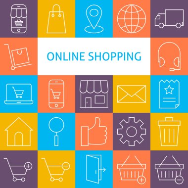 Vector Line Art Modern Online Shopping Icons Set