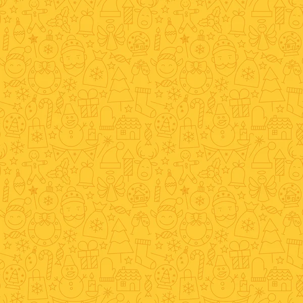 Línea de Arte Feliz Año Nuevo sin costuras Patrón Amarillo — Vector de stock