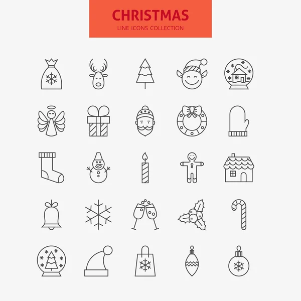 Line Christmas New Year Icons Big Set