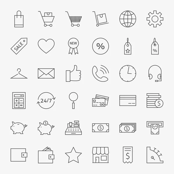 Line Online Shopping and Commerce Icons Big Set — Stock Vector