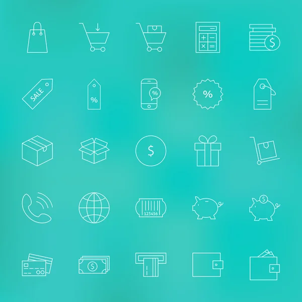 Shopping and Money Line Icons Set over Blurred Background — Stock vektor