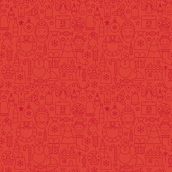 Thin Line Holiday Christmas Red Seamless Pattern — ストックベクタ