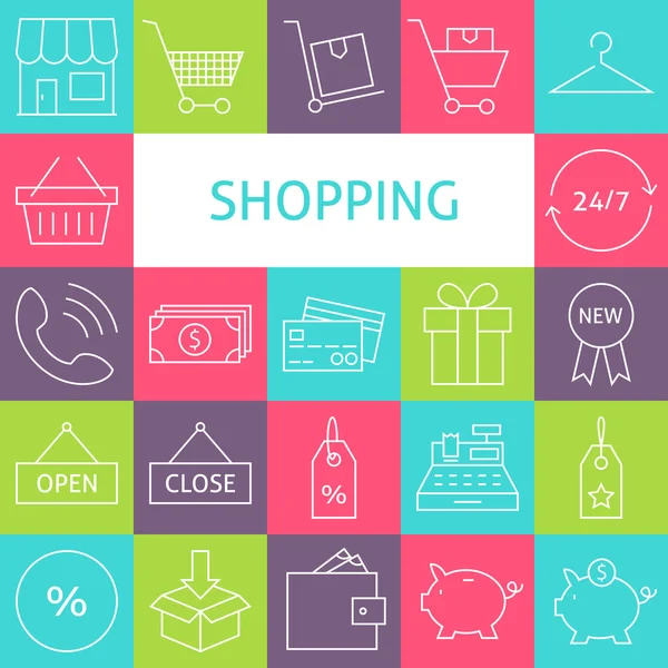 Vector Line Art Modern Shopping and Retail Icons Set — Wektor stockowy