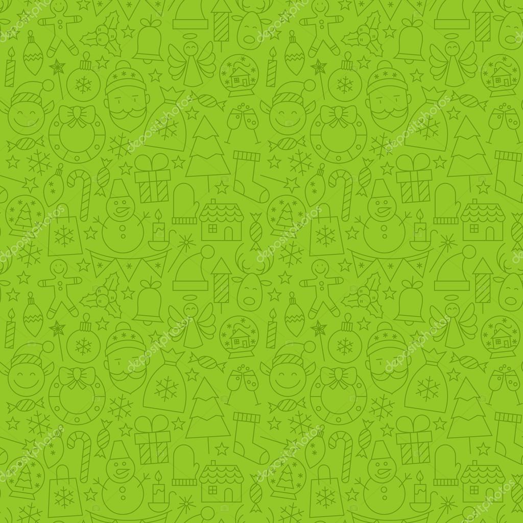 Thin Line Happy New Year Seamless Green Pattern 图库矢量图像 C Anna Leni