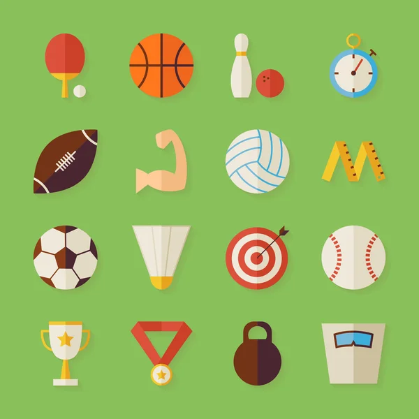 Loisirs de sport plat et objets de compétition avec ombre — Image vectorielle