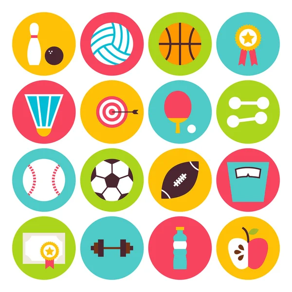 Flat Sport Recreation and Fitness Circle Icons Set — Stock Vector