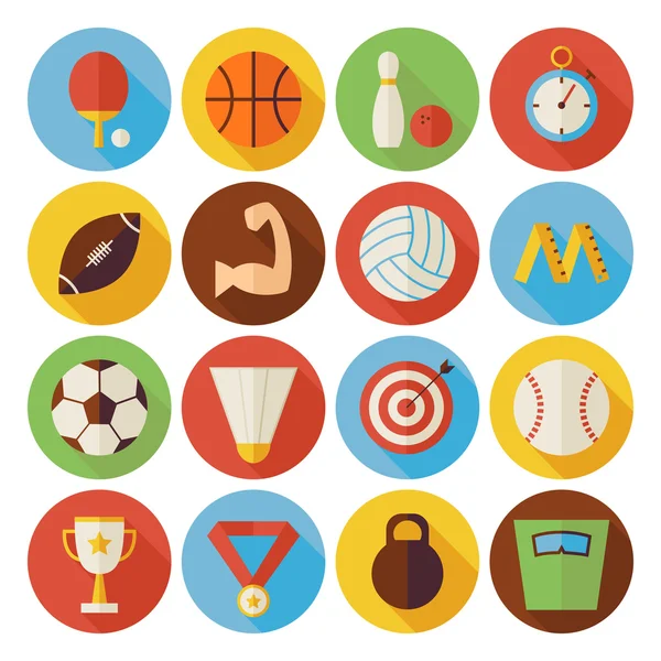 Flat Sport Recreation and Competition Circle Icons Set with long — Stock Vector