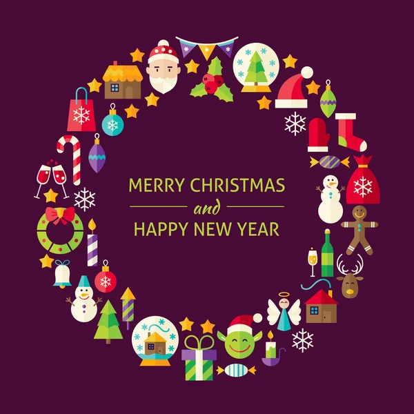 Merry Christmas New Year Holiday Icons Circle Set — стоковый вектор