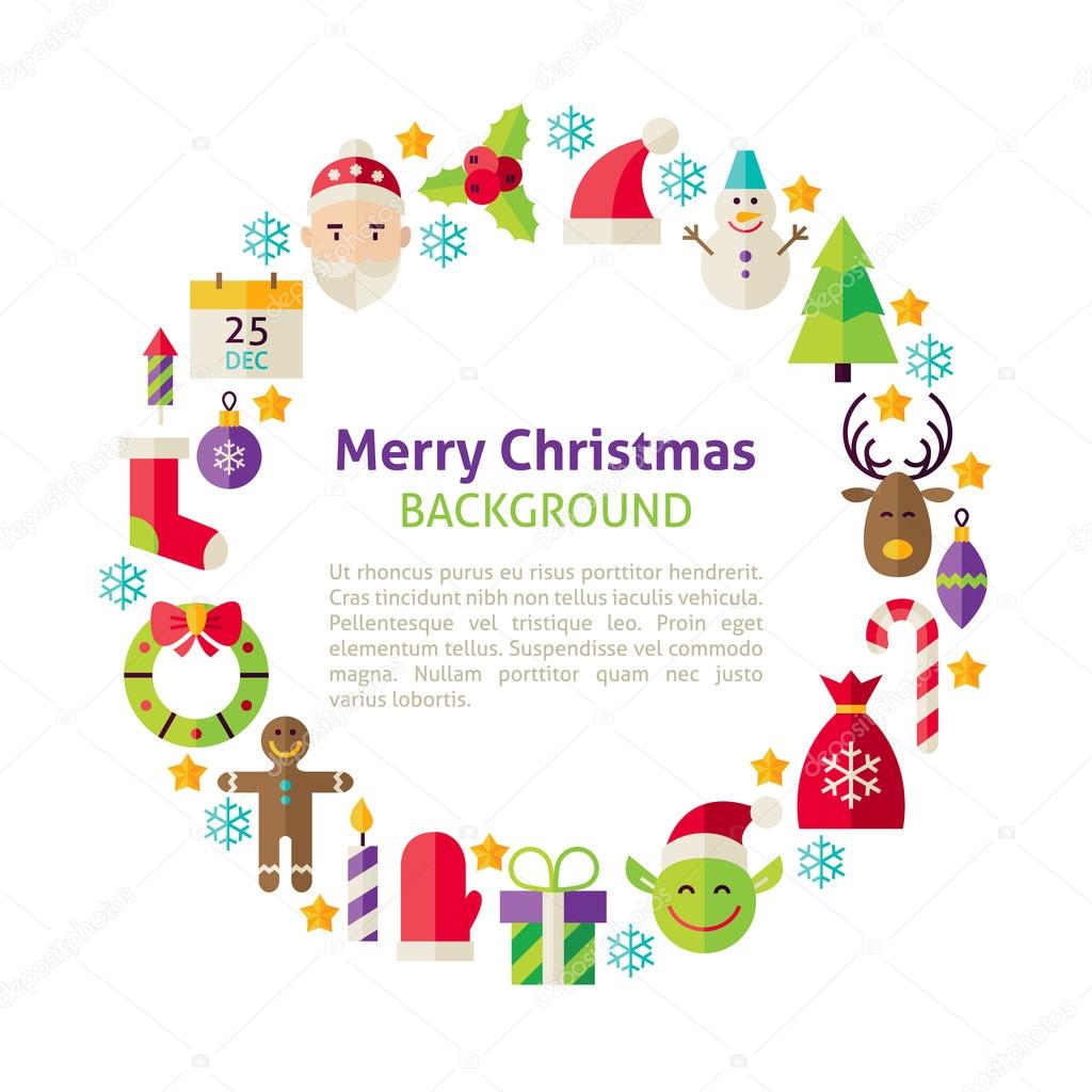 Flat Style Vector Circle Template Collection of Winter Merry Chr