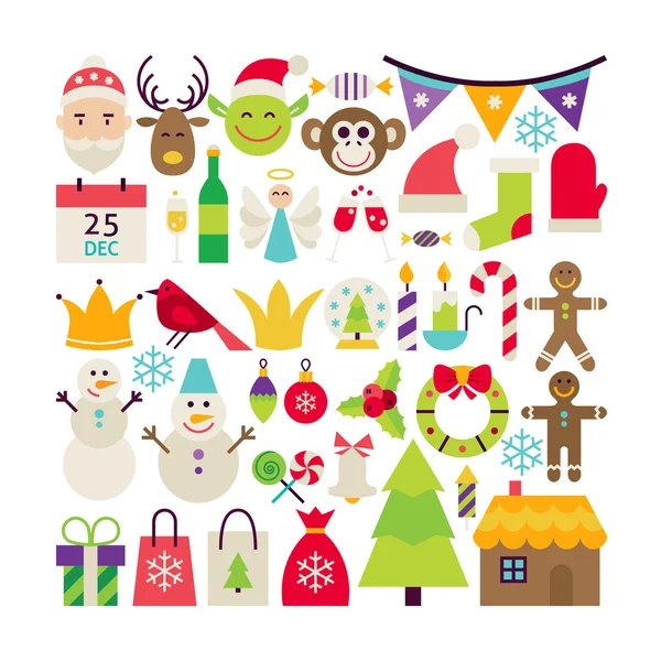 Big Flat Style Vector Collection d'objets de Noël joyeux — Image vectorielle