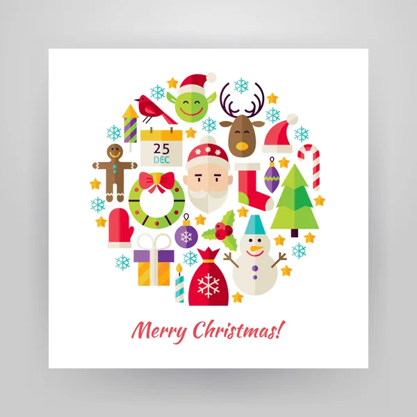 Flat Style Circle Vector Set of Merry Christmas Objects over whi — Stok Vektör