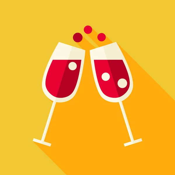 Vector Flat Design Cheers Glasses with Wine Icon — ストックベクタ