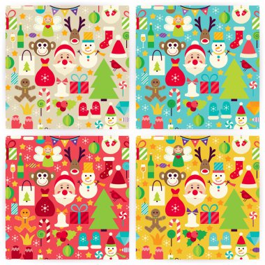 Dört vektör düz mutlu yeni yıl deseni ayarla