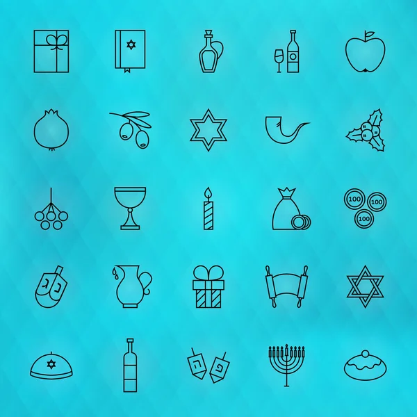 Felice Hanukkah sottile linea icone Set — Vettoriale Stock