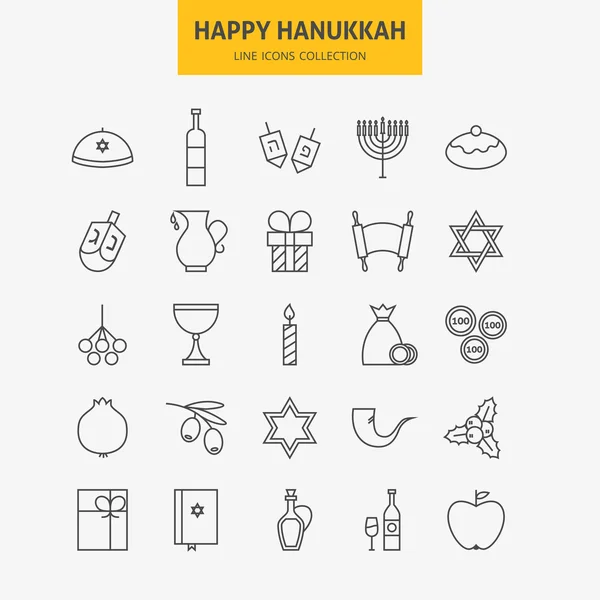 Linha judaica feliz Hanukkah ícones Big Set — Vetor de Stock