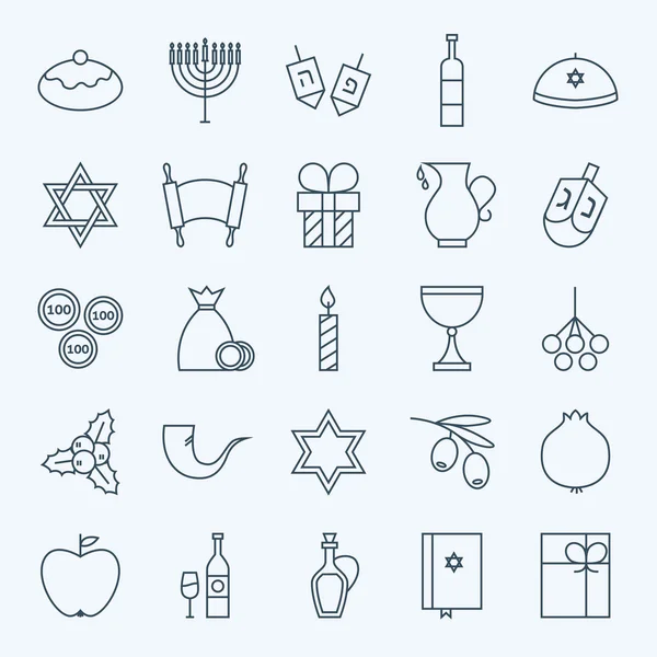 Line Holiday Happy Hanukkah Icons Set — Stock Vector