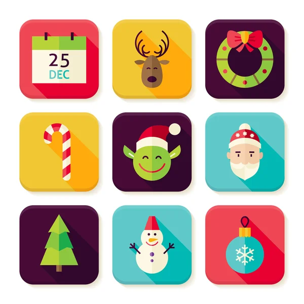 Feliz Navidad Año Nuevo Square App Iconos Set — Vector de stock