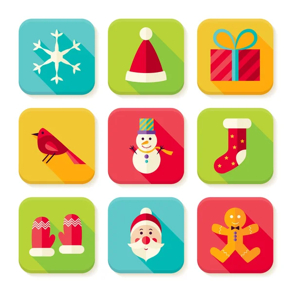 New Year and Merry Christmas Square App Icons Set — Stock Vector