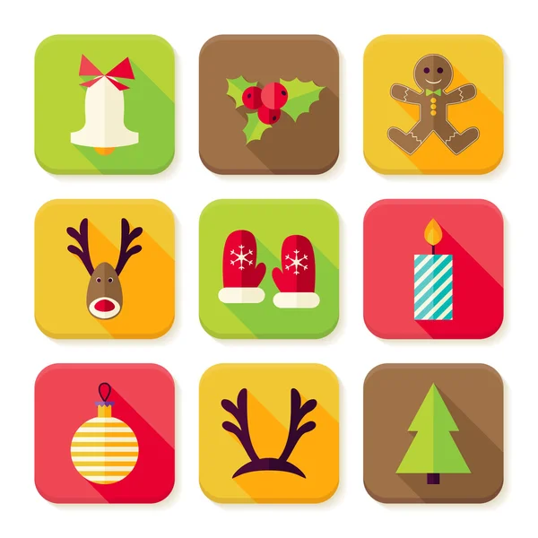 Yeni yıl neşeli Noel Meydanı App Icons Set — Stok Vektör