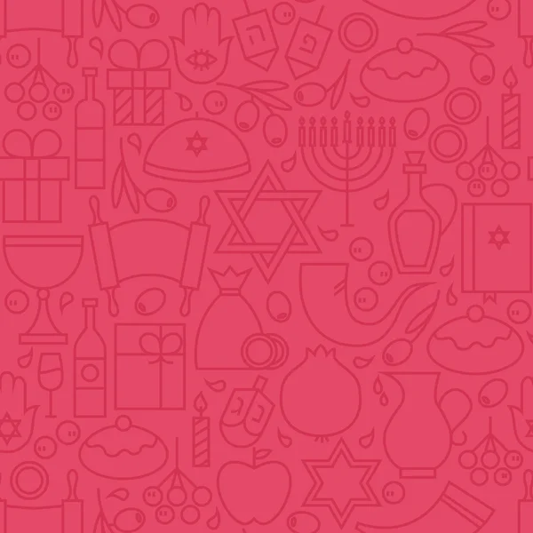 Delgado feliz Hanukkah línea vacaciones patrón rosa sin costuras — Vector de stock