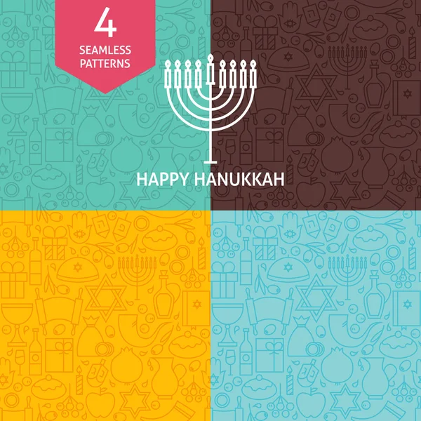 Garis tipis Happy Hanukkah Pola Hari Libur Ditata - Stok Vektor