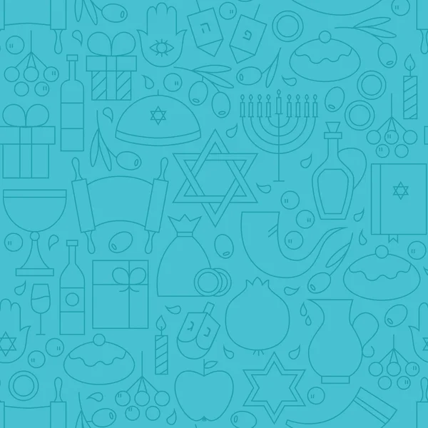 Thin Line Holiday feliz Hanukkah azul patrón sin costuras — Vector de stock