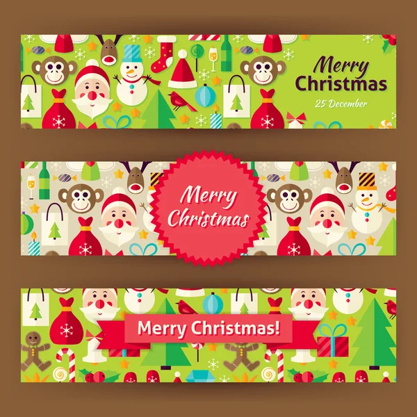 Merry Christmas Template Banners Set in Modern Flat Style — Stock Vector