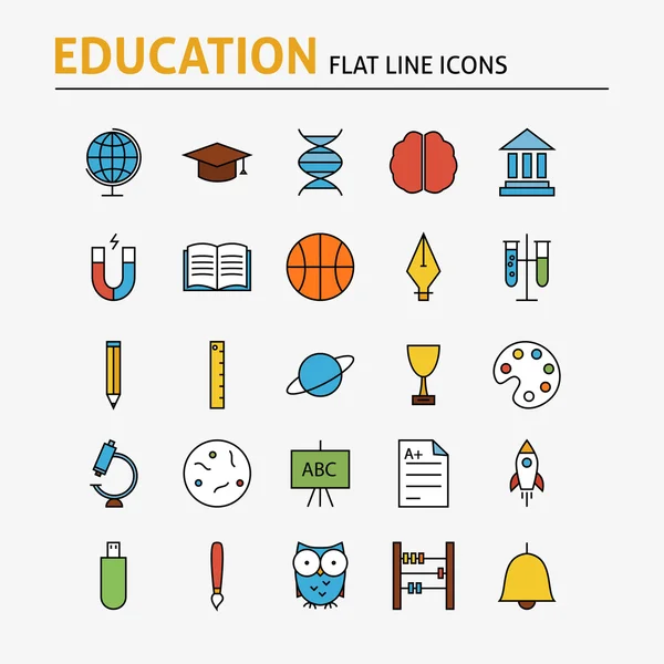 Ensemble d'icônes plates colorées pour l'éducation et la science — Image vectorielle