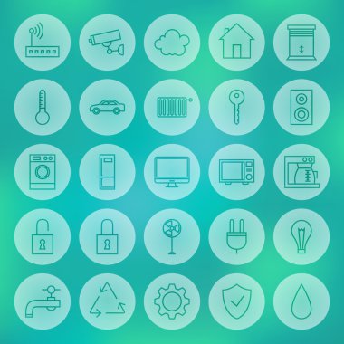 Çizgi daire akıllı ev Icons Set