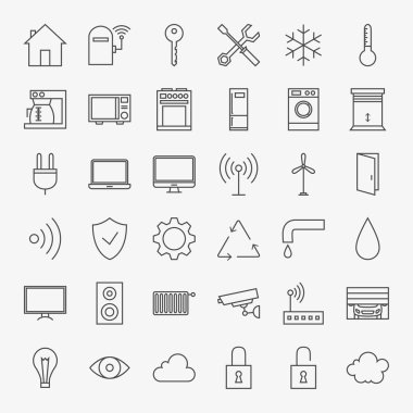 Satır akıllı ev Icons büyük Set