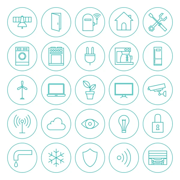 Lijn cirkel Smart Home technologie Icons Set — Stockvector