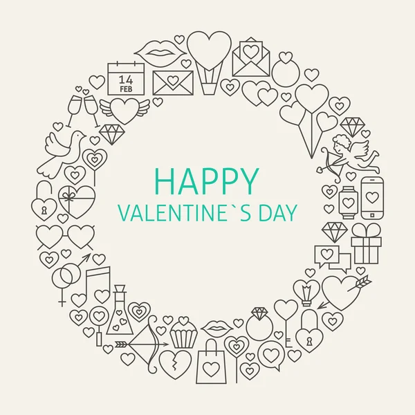Happy Valentine's Day Line Art Icônes Set Circle — Image vectorielle