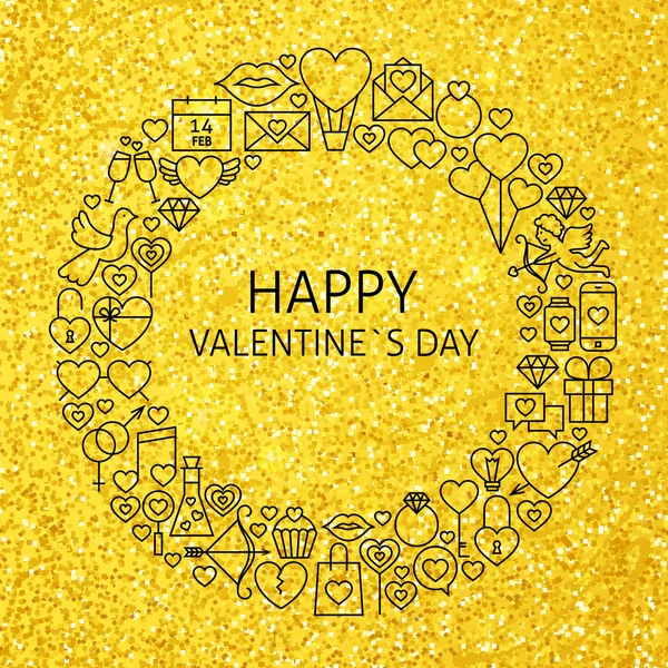 Happy Valentine Day Holiday Line Art Icônes Set Cercle — Image vectorielle