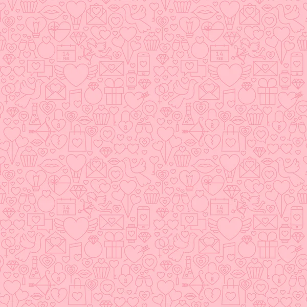 Thin Line Valentine`s Day Pink Seamless Pattern — Stock Vector