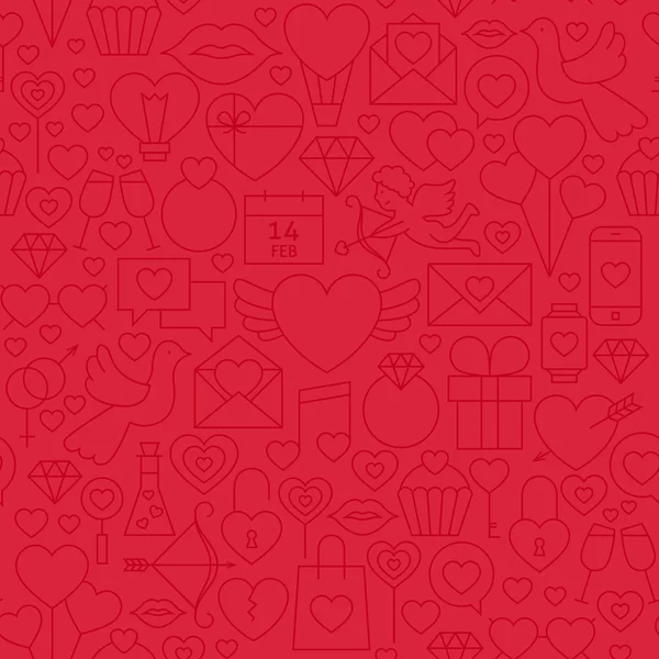 Delgada línea de San Valentín patrón rojo sin costuras — Archivo Imágenes Vectoriales