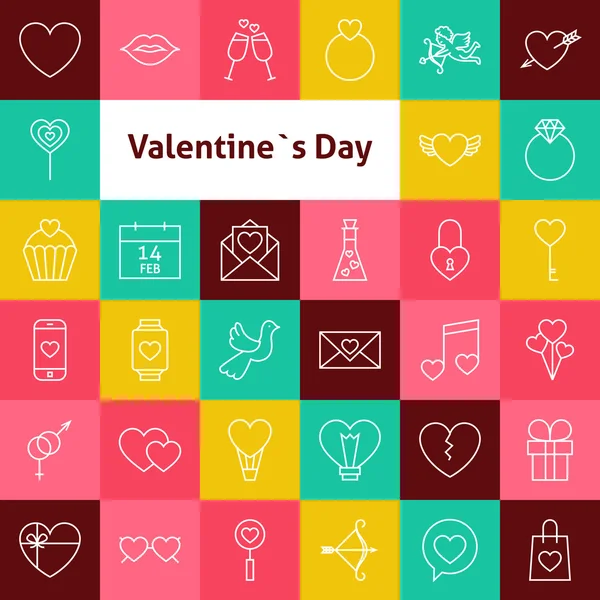 Vector Line Art Valentine Day Icons Set — Stock Vector
