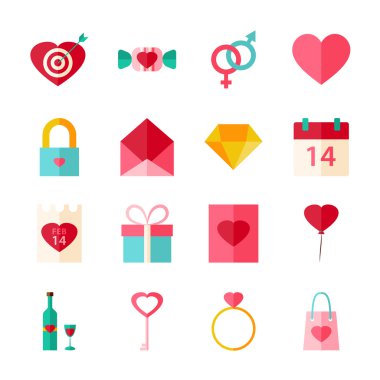 Happy Valentines Day Flat Objects Set isolated over White