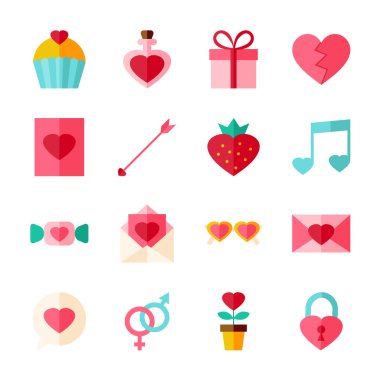 Valentine Day Flat Objects Set isolated over White