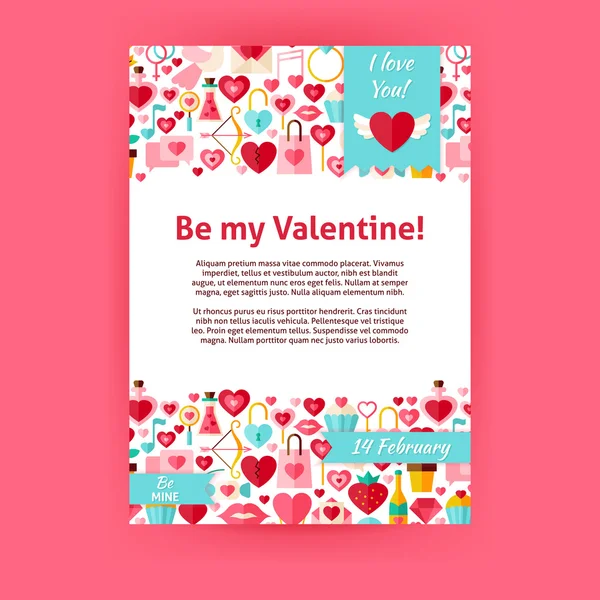 Be my Valentine Holiday Vector Invitation Template Flyer — 스톡 벡터