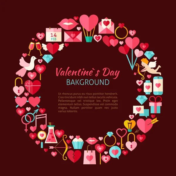 Flat Style Vector Circle Template Collection of Valentine Day Ob — 图库矢量图片