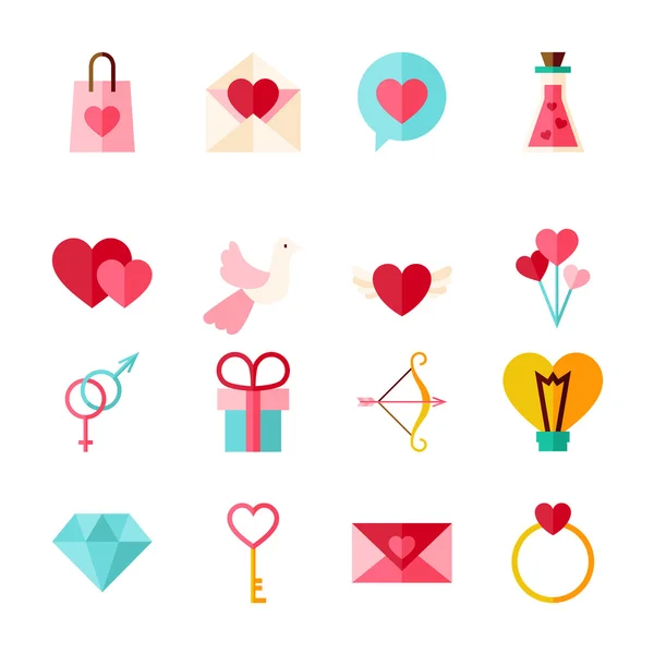 Flat Valentine Day Objects Set isolated over White — Stok Vektör