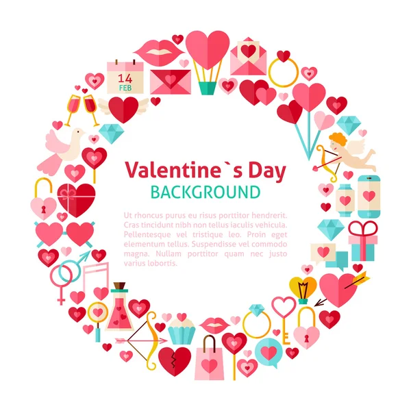 Flat Style Vector Circle Template Collection of Valentines Day O — Stock Vector