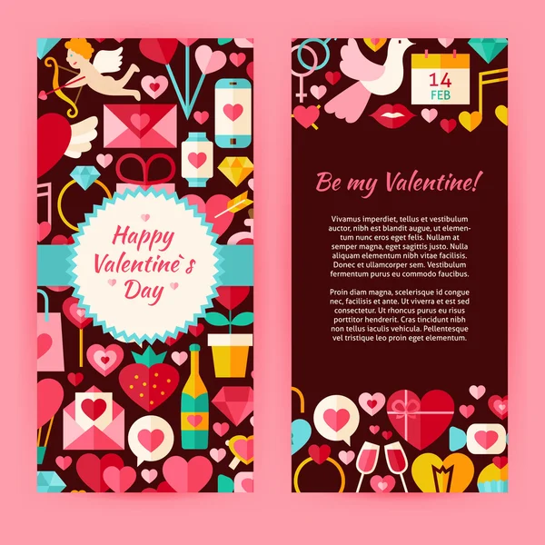 Flyer Plantilla de Piso Feliz Día de San Valentín Objetos y Elementos — Vector de stock
