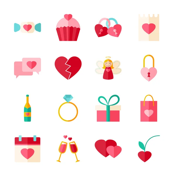 Valentines Day Flat Objects Set isolated over White — Stockvector