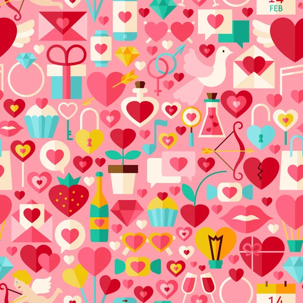 Día de San Valentín Vector Diseño plano rosa sin costuras Patrón — Archivo Imágenes Vectoriales