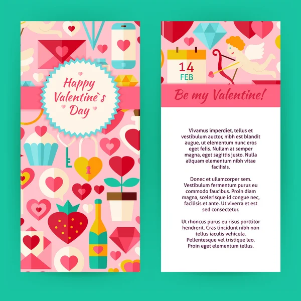 Vektor-Flyer-Vorlage für glückliche Valentinstags-Objekte und -Elemente — Stockvektor