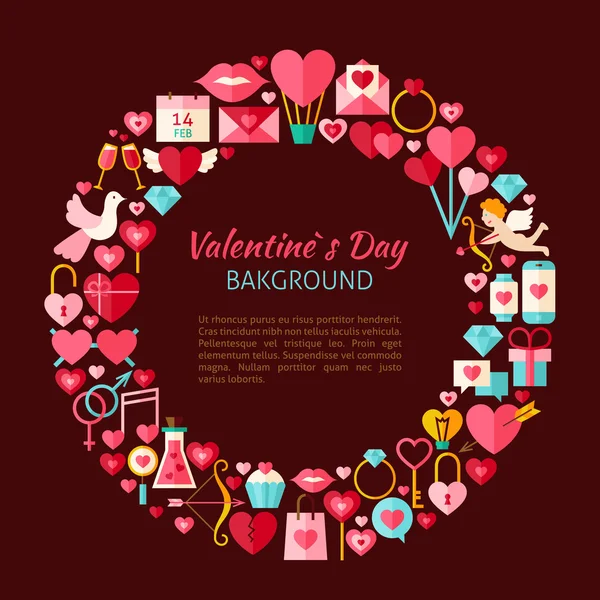 Flat Style Vector Circle Template Collection of Valentine Day Ob — Stock vektor