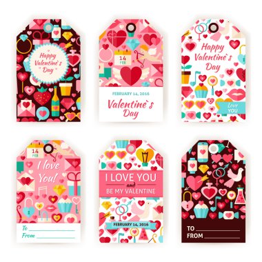 Mutlu Sevgililer günü vektör hediyesi etiketi şablonu düz ayarlamak